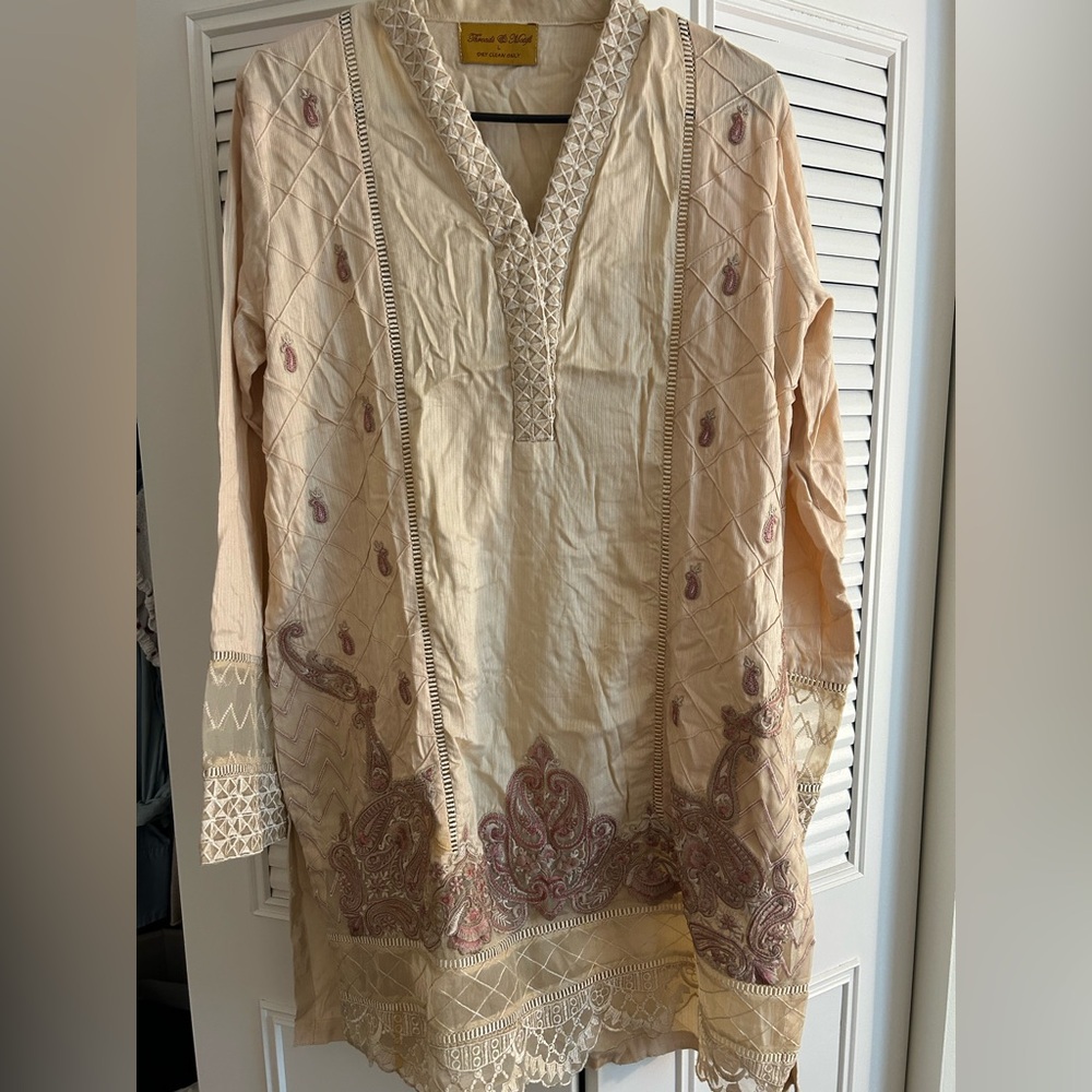 Pakistani Beige Embroidered Kurta